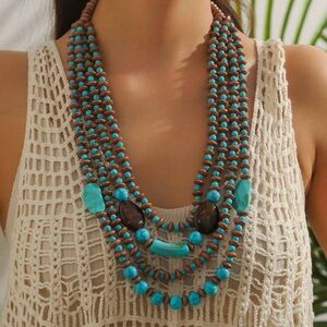Handmade Turquoise and Brown Beaded Necklace